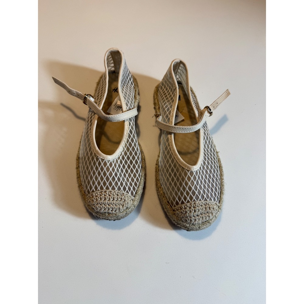 H&M Girls Mesh Espadrille Mary Jane Flats – White – US 13.5 Kids‎